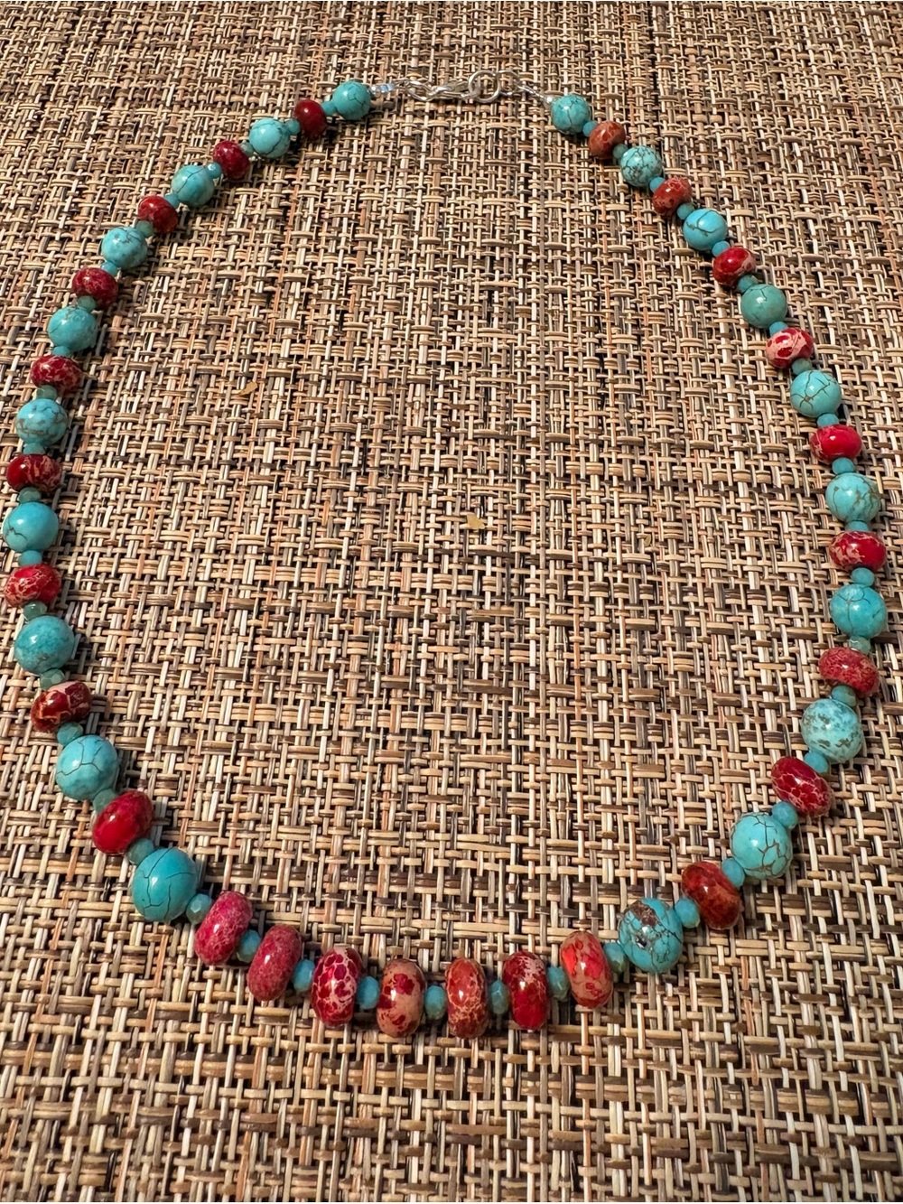 Turquoise Red Jasper Necklace Boho Southwestern Western Artisan - Picture 4 of 4